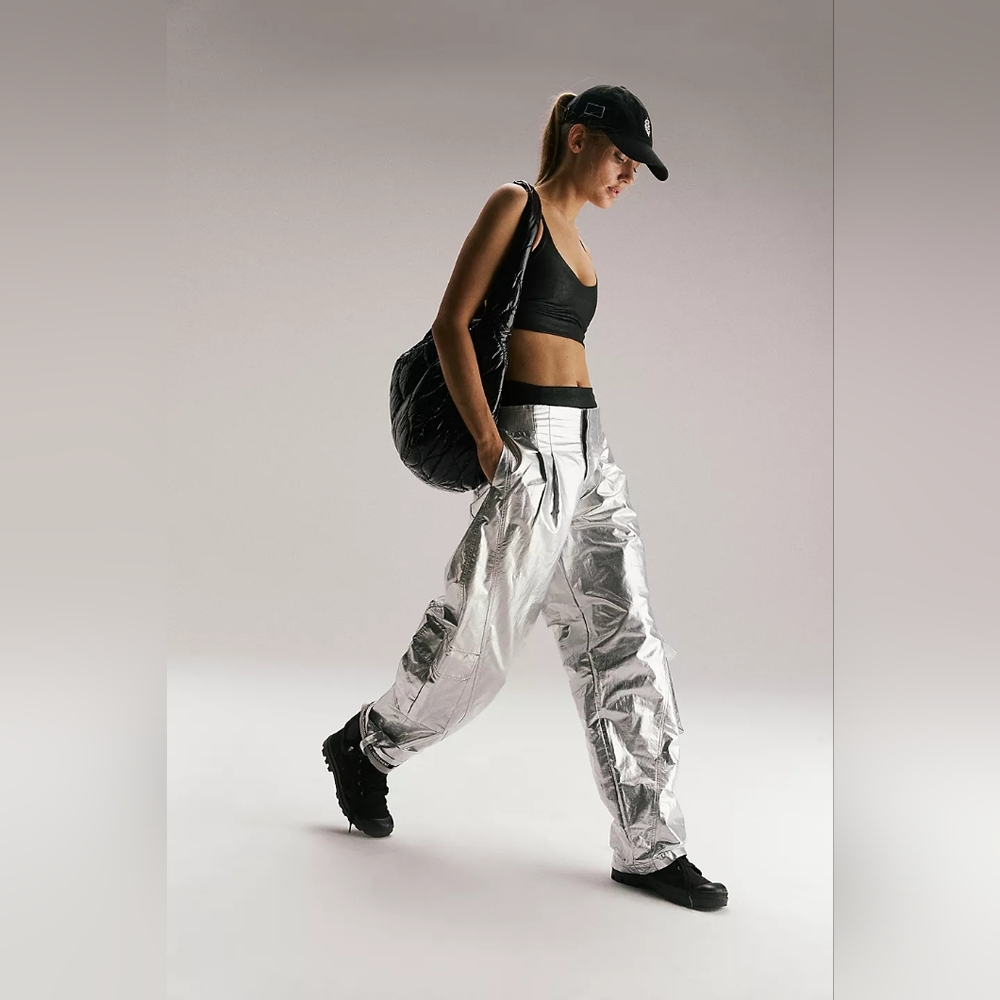 Free People Metallic Silver Joggers